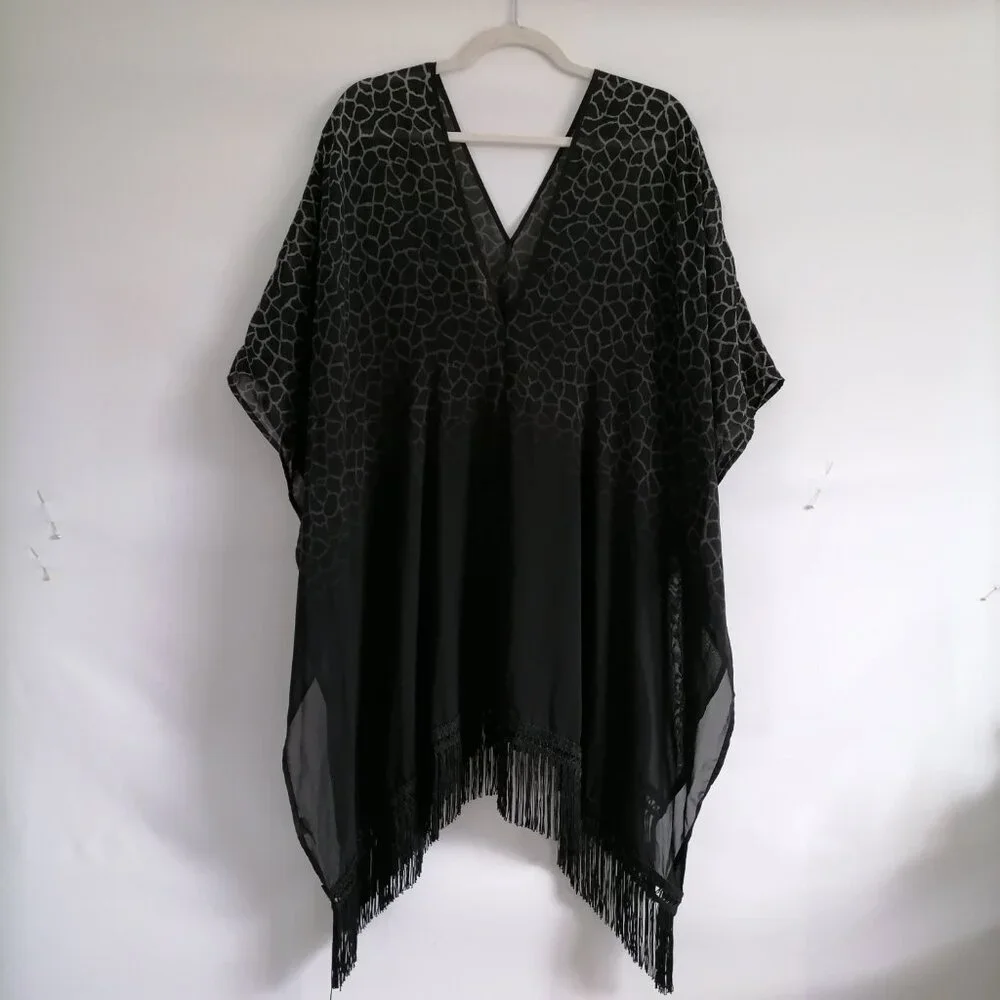 Victoria's Secret Womens Black Y2K Witchy Fringe Hem Swim Cover Up Size S/P
